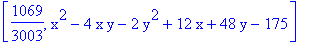 [1069/3003, x^2-4*x*y-2*y^2+12*x+48*y-175]